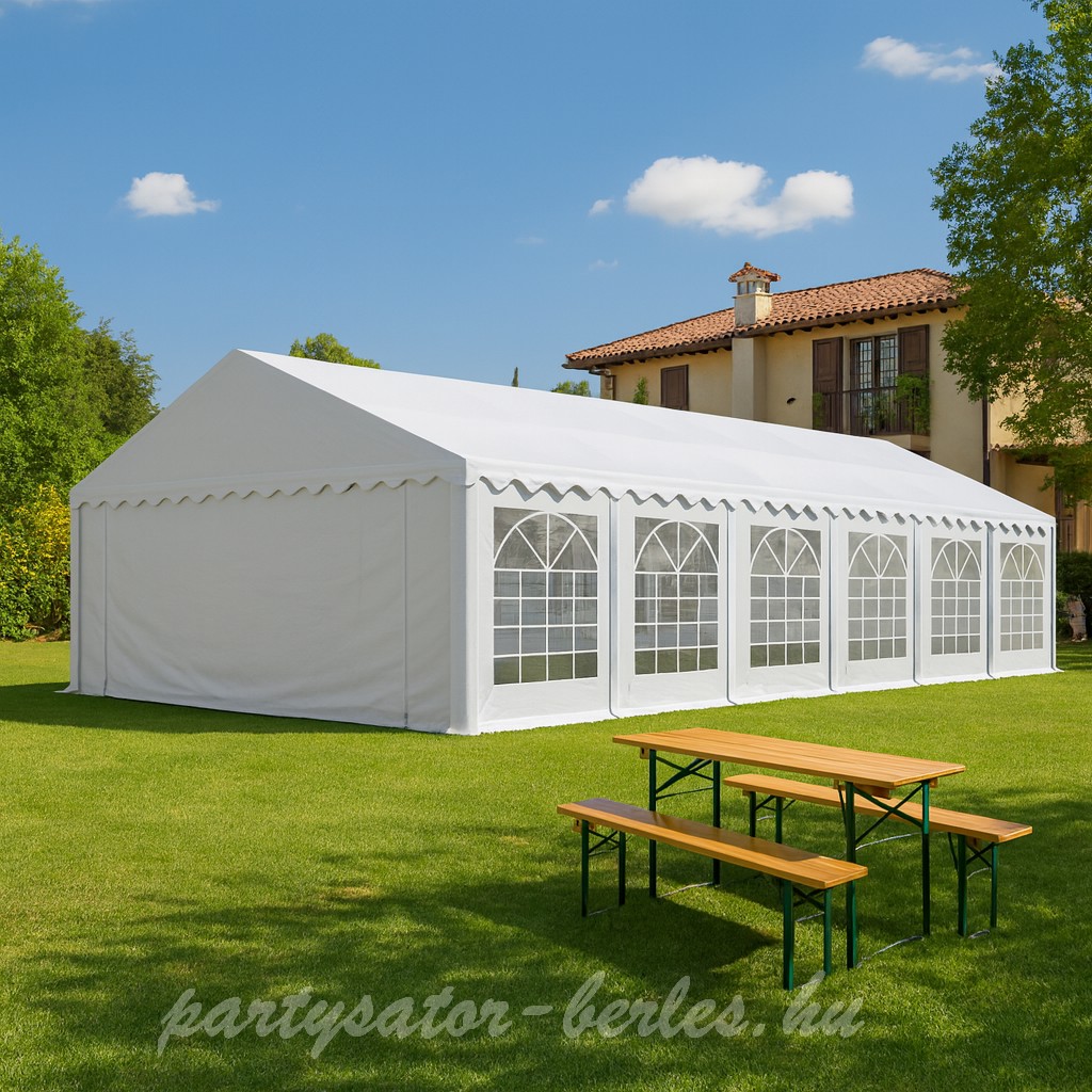 Rendezvénysátor bérlés 6x12m + 12db sörpad garnitúra 220x50cm Akciós csomag